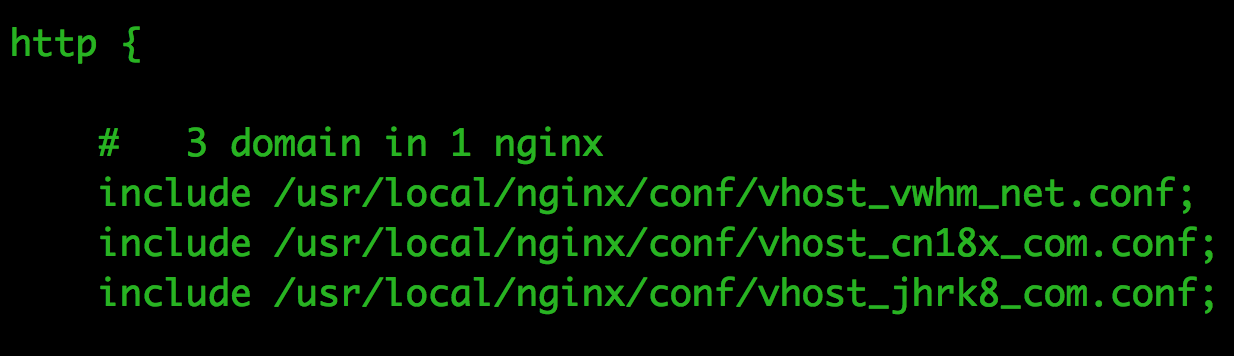 在Nginx总的配置文件中引入3个子配置文件